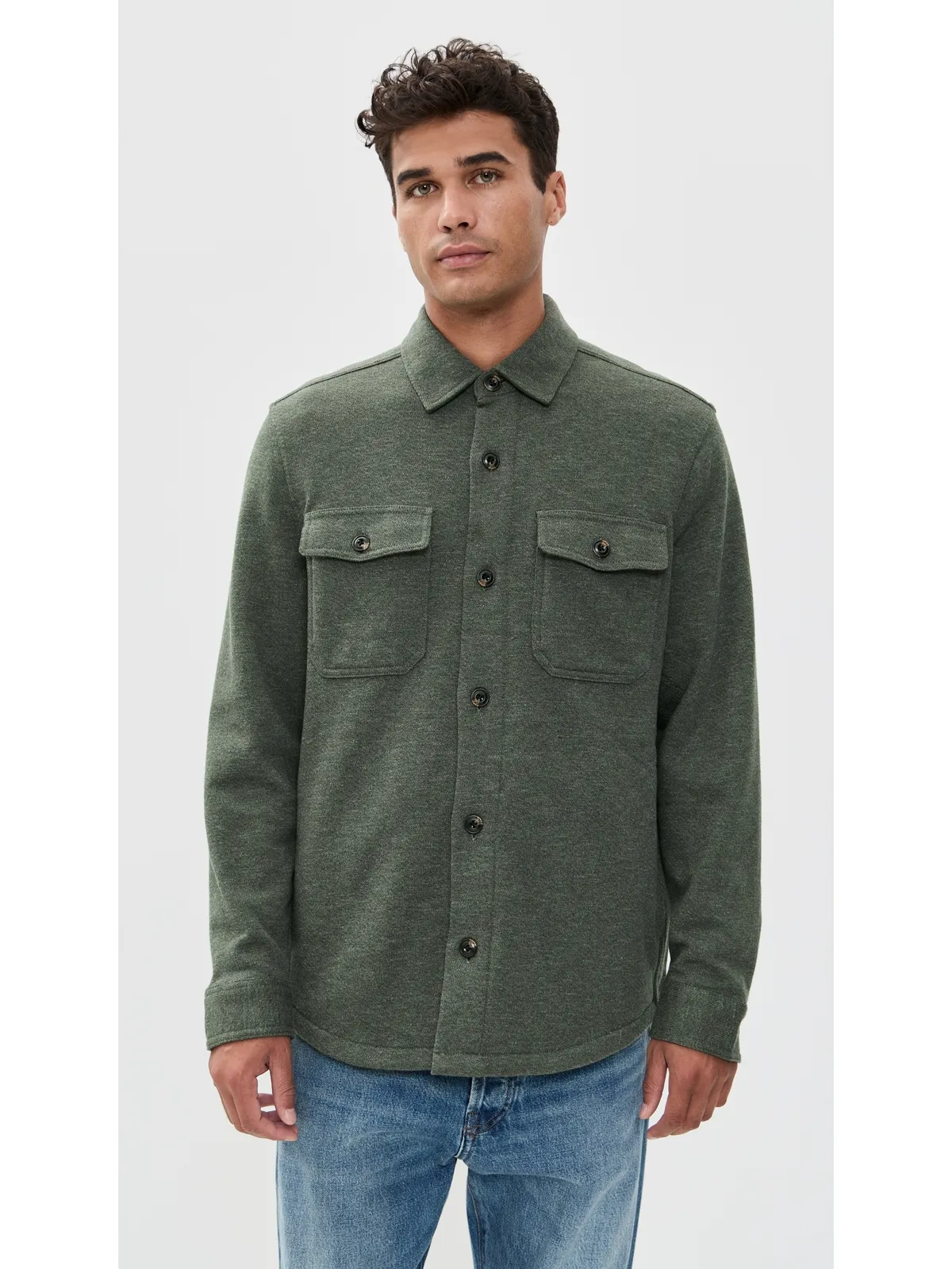 Faherty インレットニット CPOシャツ オリーブリーフ メランジェ - 画像2