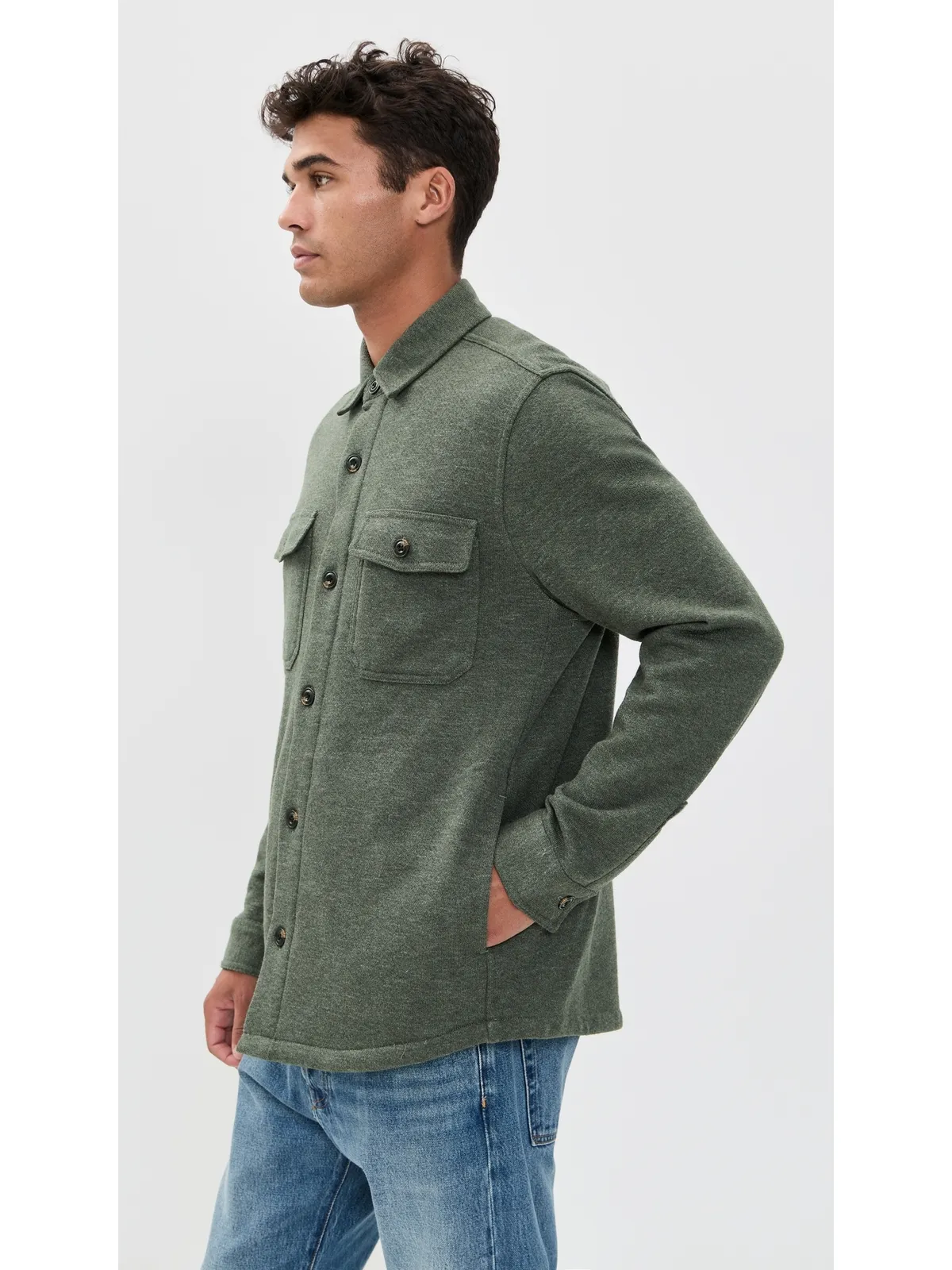 Faherty インレットニット CPOシャツ オリーブリーフ メランジェ - 画像4