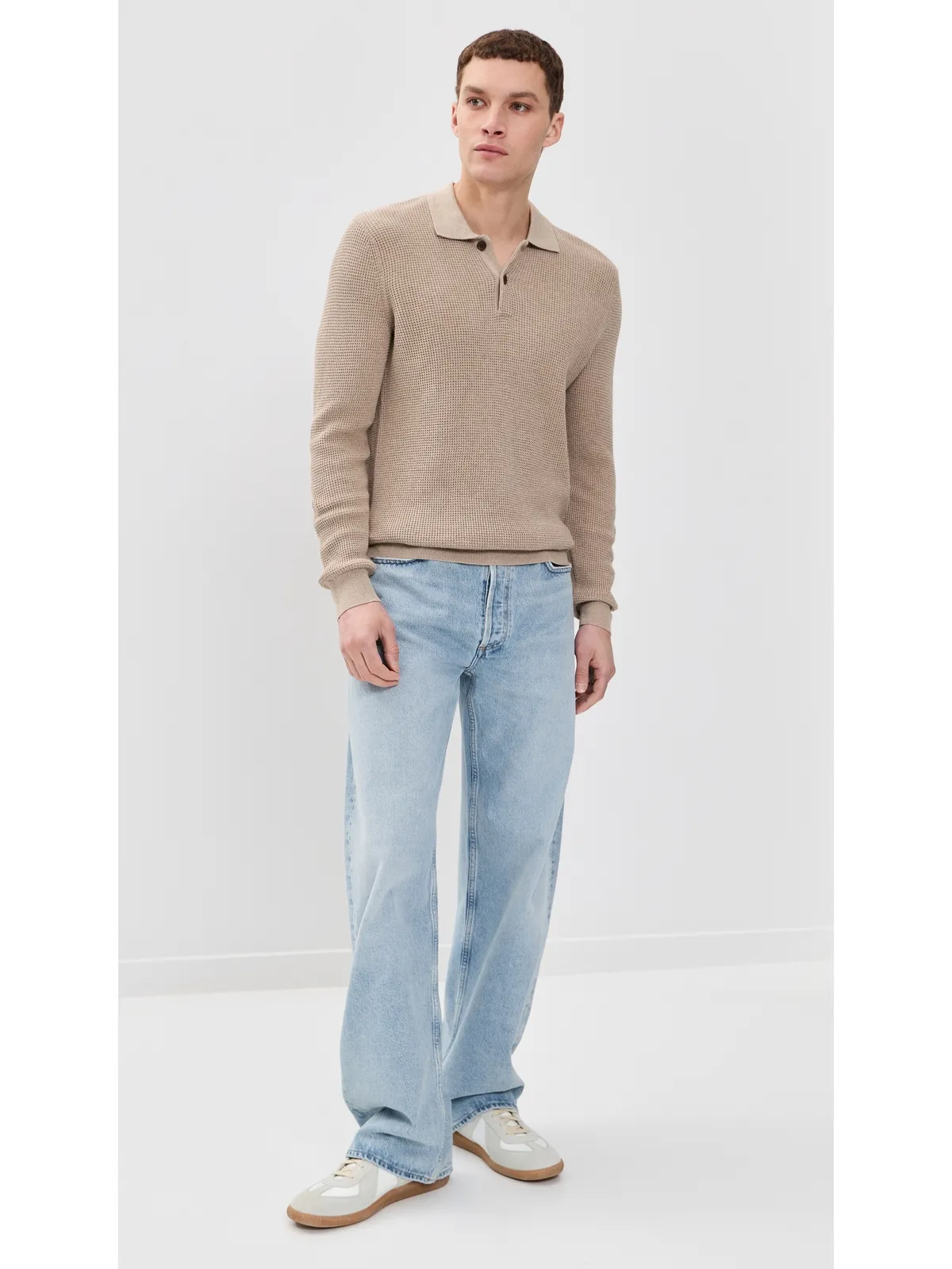 Faherty 長袖サンウォッシュドポロセーター ナチュラル - 画像5