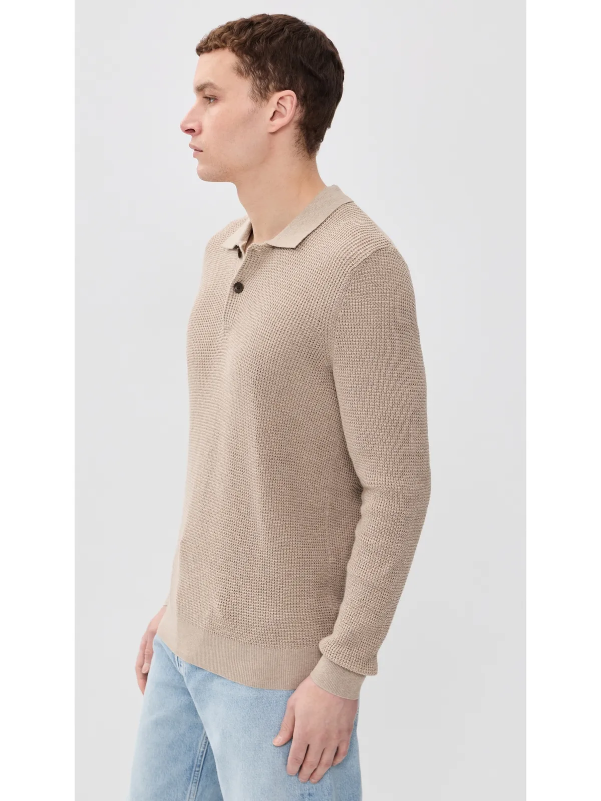 Faherty 長袖サンウォッシュドポロセーター ナチュラル - 画像4