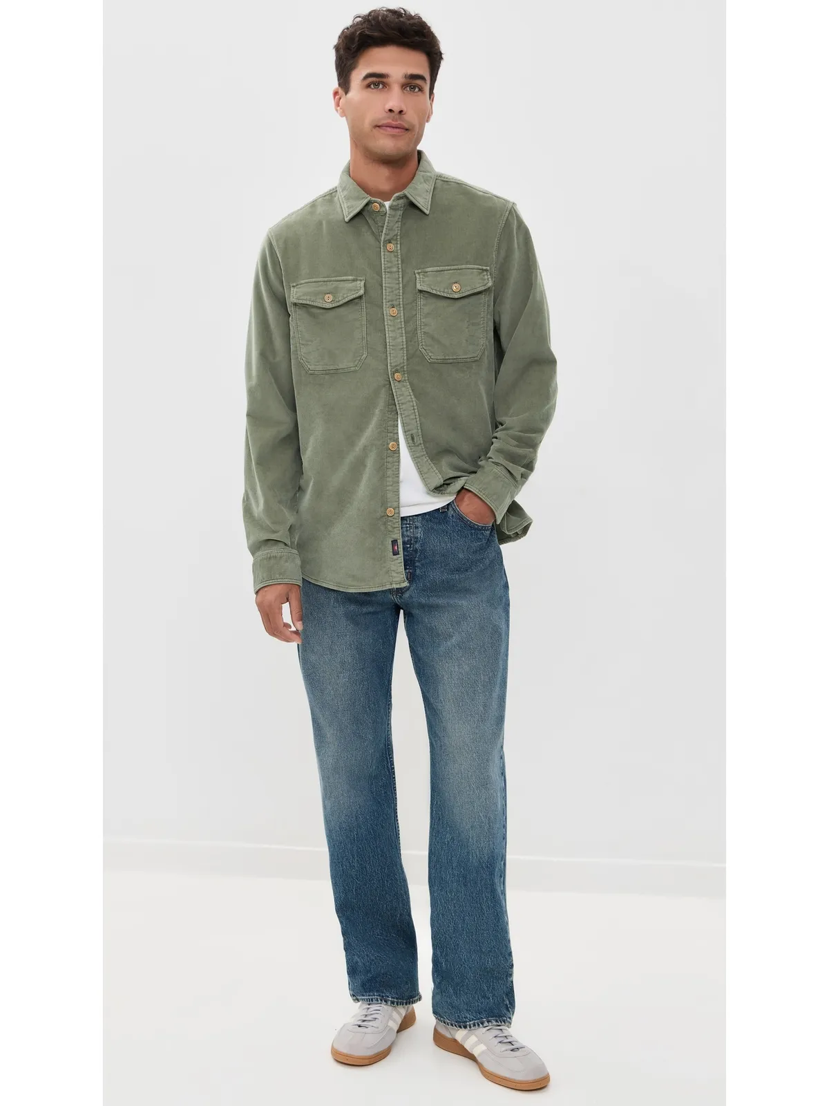 Faherty ストレッチテリー コーデュロイ ワークシャツ ライトパイン - 画像5