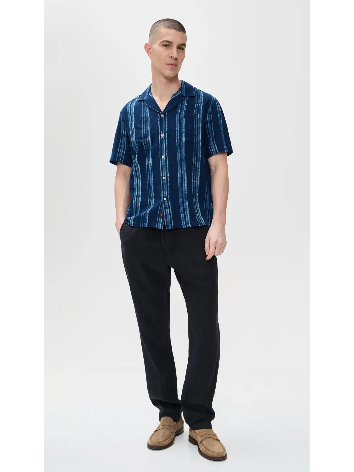 Faherty インディゴストライプ半袖キャンプシャツ - 画像5