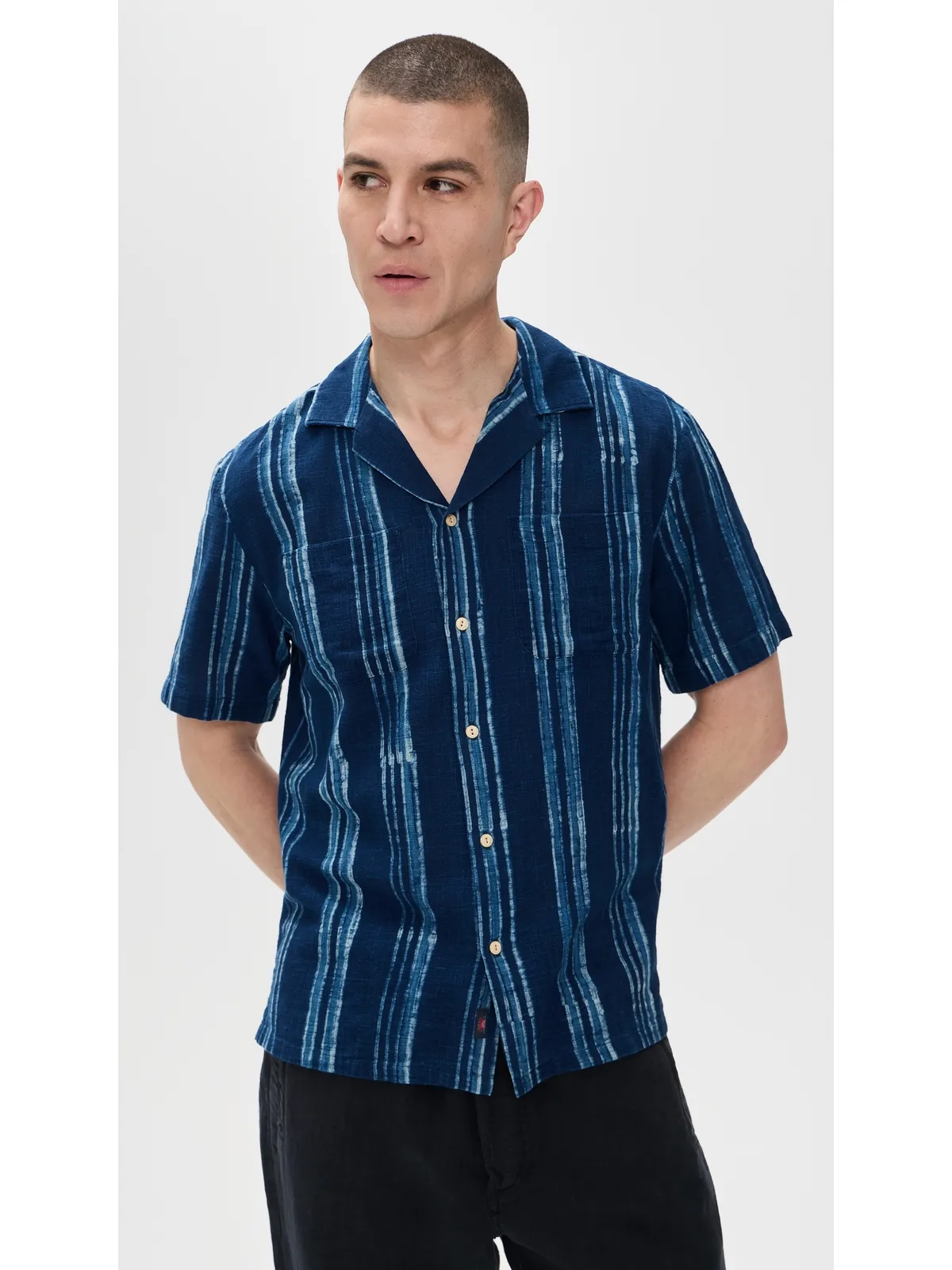 Faherty インディゴストライプ半袖キャンプシャツ - 画像2