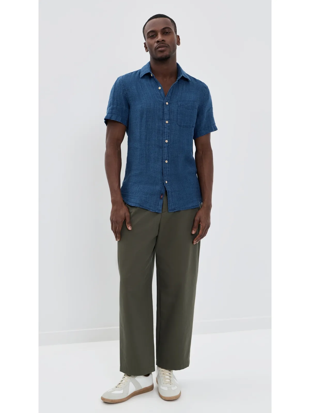Faherty パルマ リネン シャツ インディゴ バスケットウェーブ - 画像5