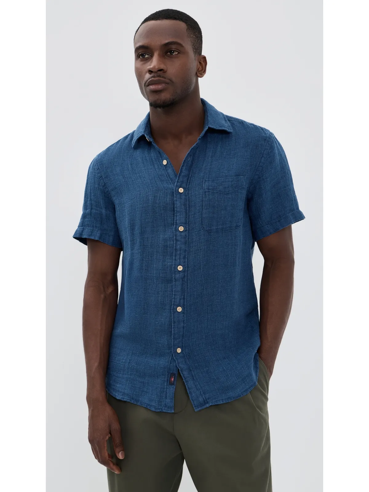 Faherty パルマ リネン シャツ インディゴ バスケットウェーブ - 画像2