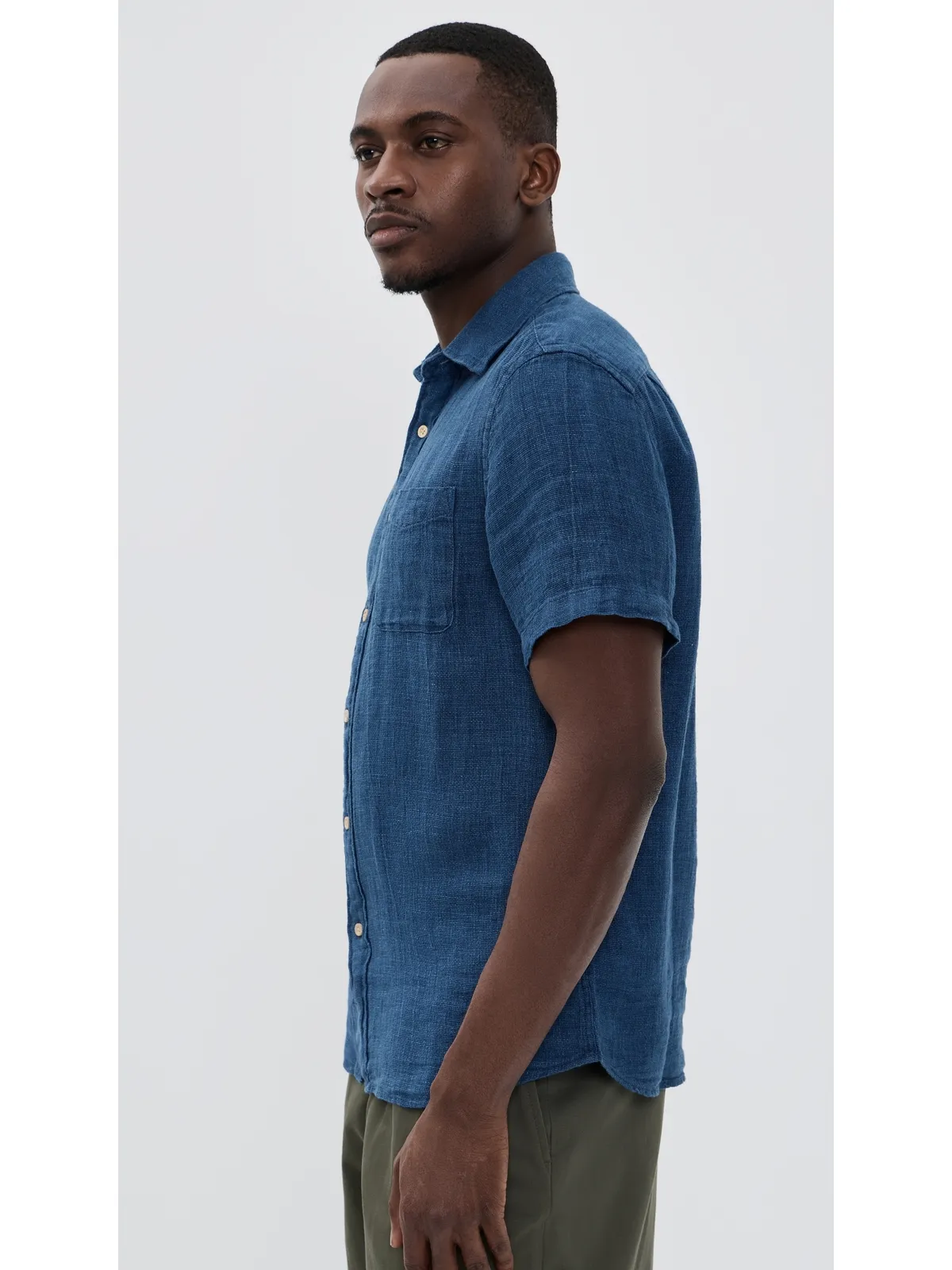 Faherty パルマ リネン シャツ インディゴ バスケットウェーブ - 画像4