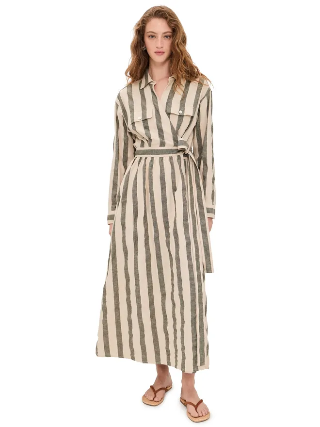 Faherty Faherty リネン ジュリア ラップドレス Pine Bay Stripeの商品画像
