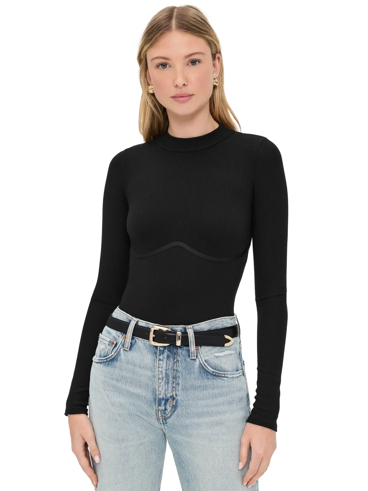 Fleur du Mal Hourglass Rib Mock Neck Thong ボディスーツ - 画像1