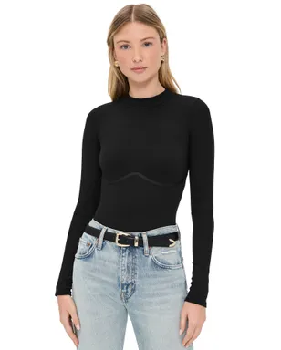 Fleur du Mal Hourglass Rib Mock Neck Thong ボディスーツ - サムネイル1