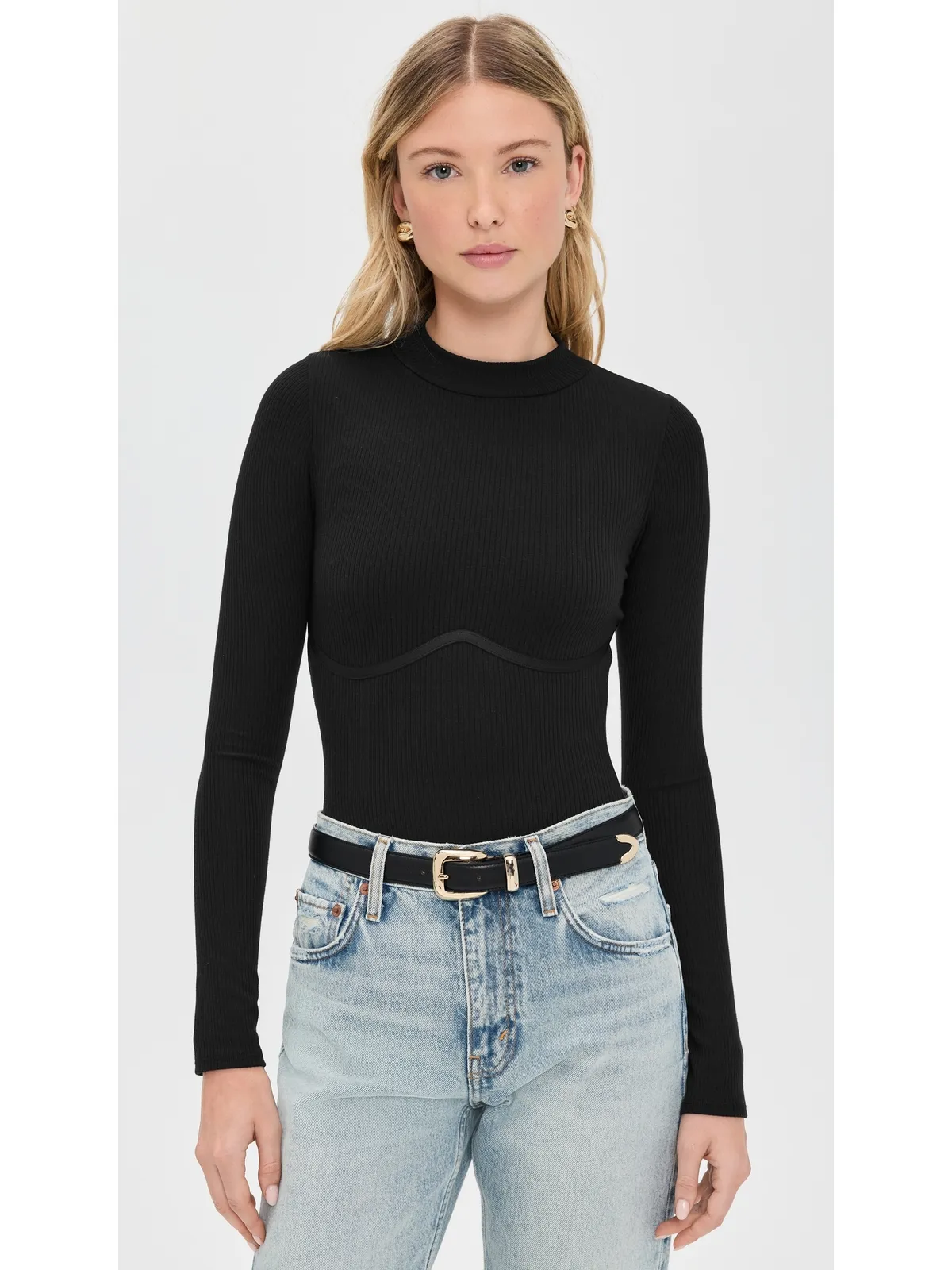 Fleur du Mal Hourglass Rib Mock Neck Thong ボディスーツ - 画像2