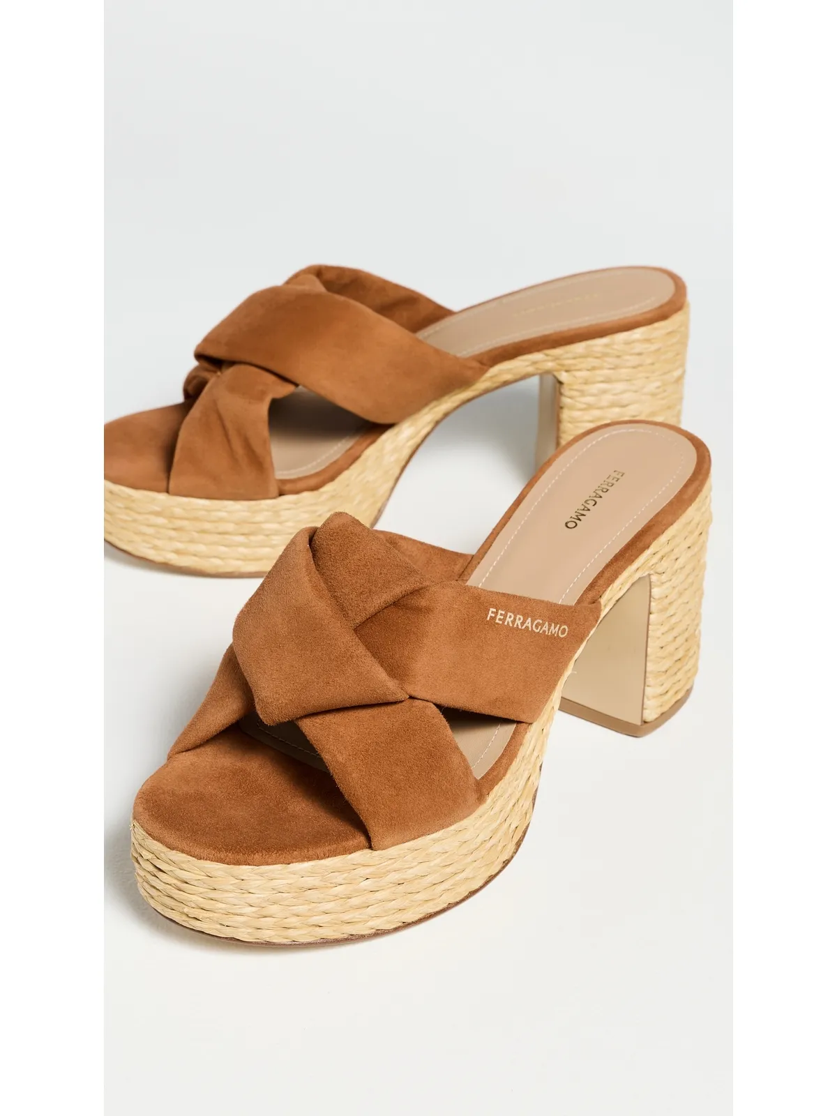 FERRAGAMO ダグラス プラットフォーム サンダル コニャック スエード - 画像5