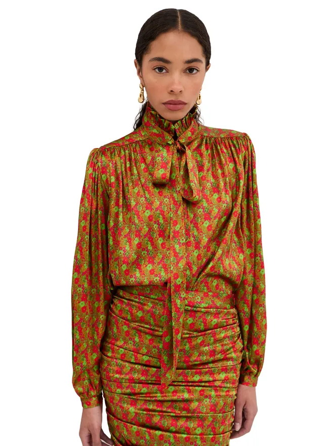 FRANÇOISE FRANÇOISE Maria シルク ブラウス 花柄 レッドの商品画像