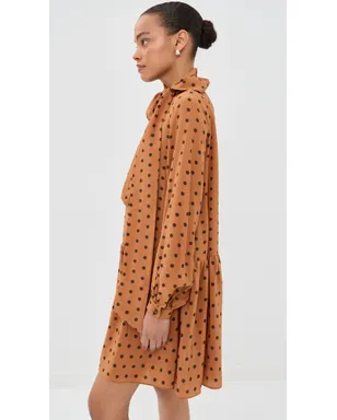 FRANÇOISE ジョアンナ シルクドレス ポルカドット オレンジ×ブラウン - サムネイル4