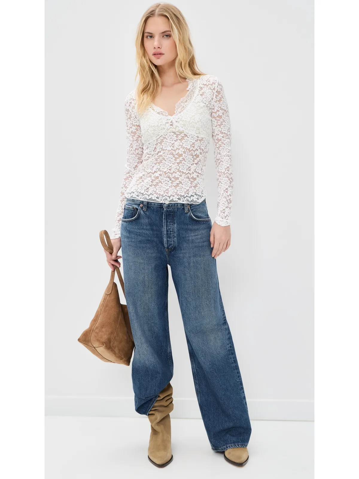 Free People オールデイ レース ロングスリーブ ブラウス - 画像5