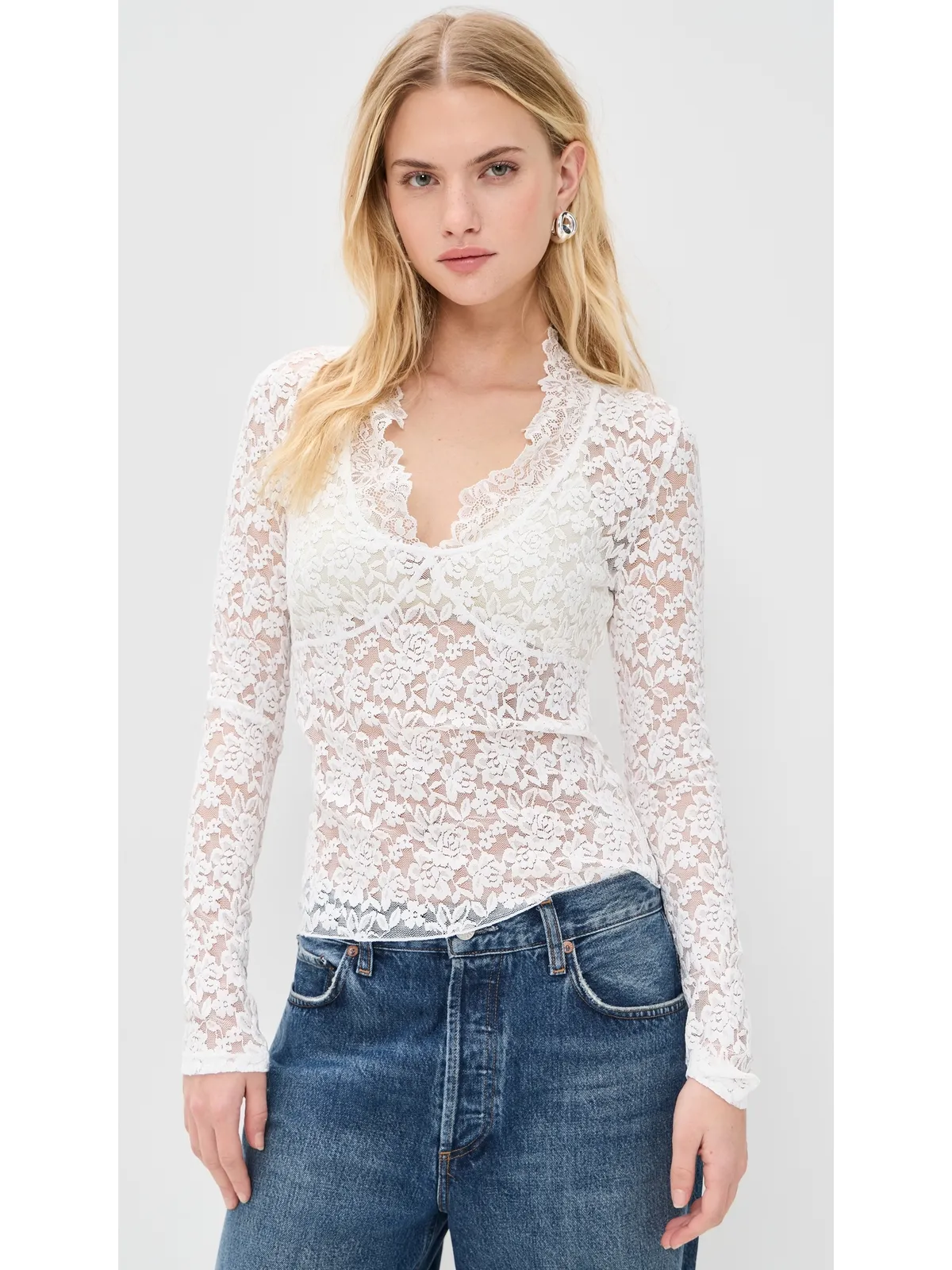 Free People オールデイ レース ロングスリーブ ブラウス - 画像2