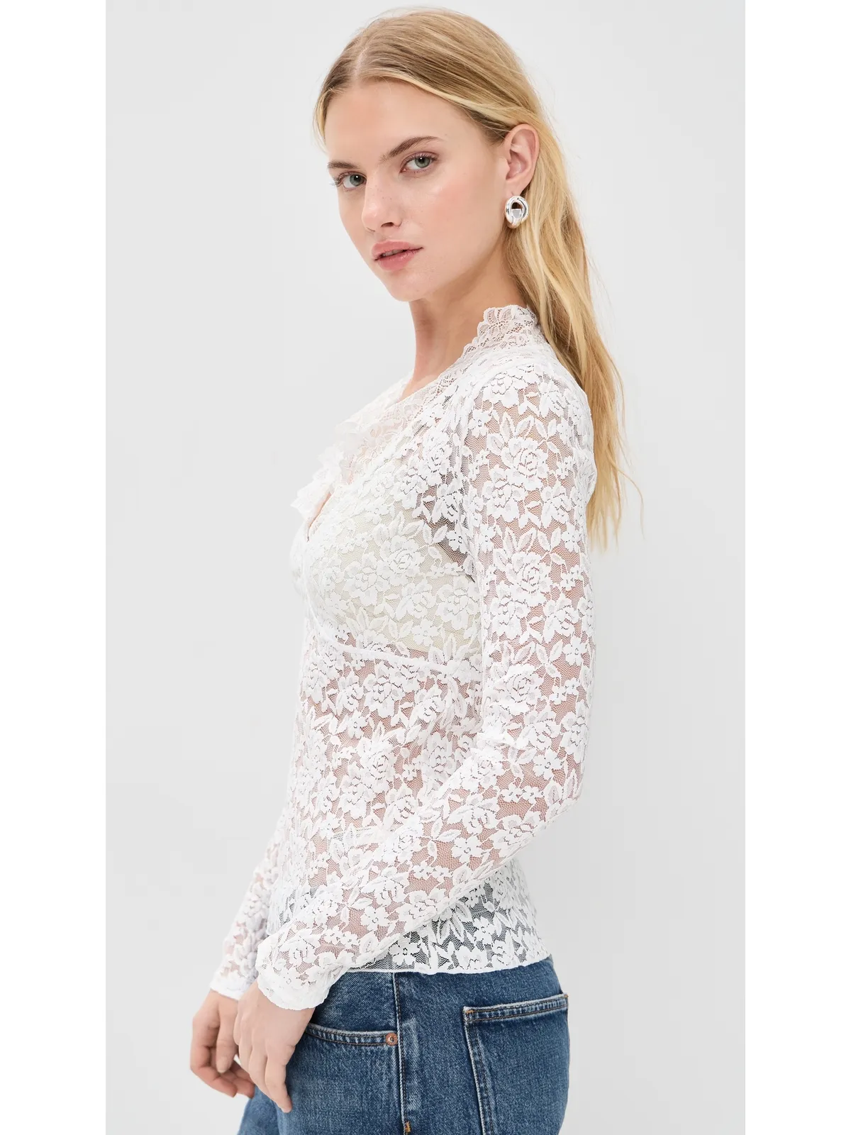 Free People オールデイ レース ロングスリーブ ブラウス - 画像4