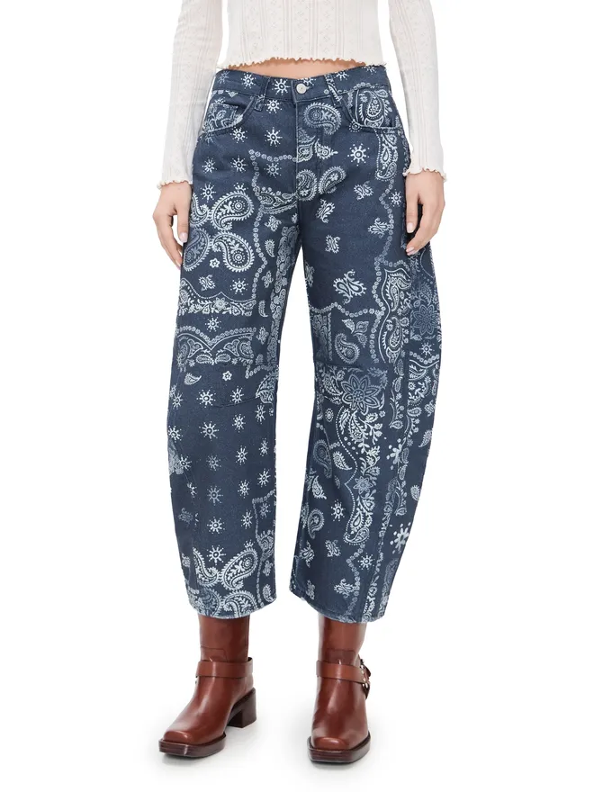 Free People Free People Good Luck プリント バレルジーンズ ネイビー バンダナの商品画像