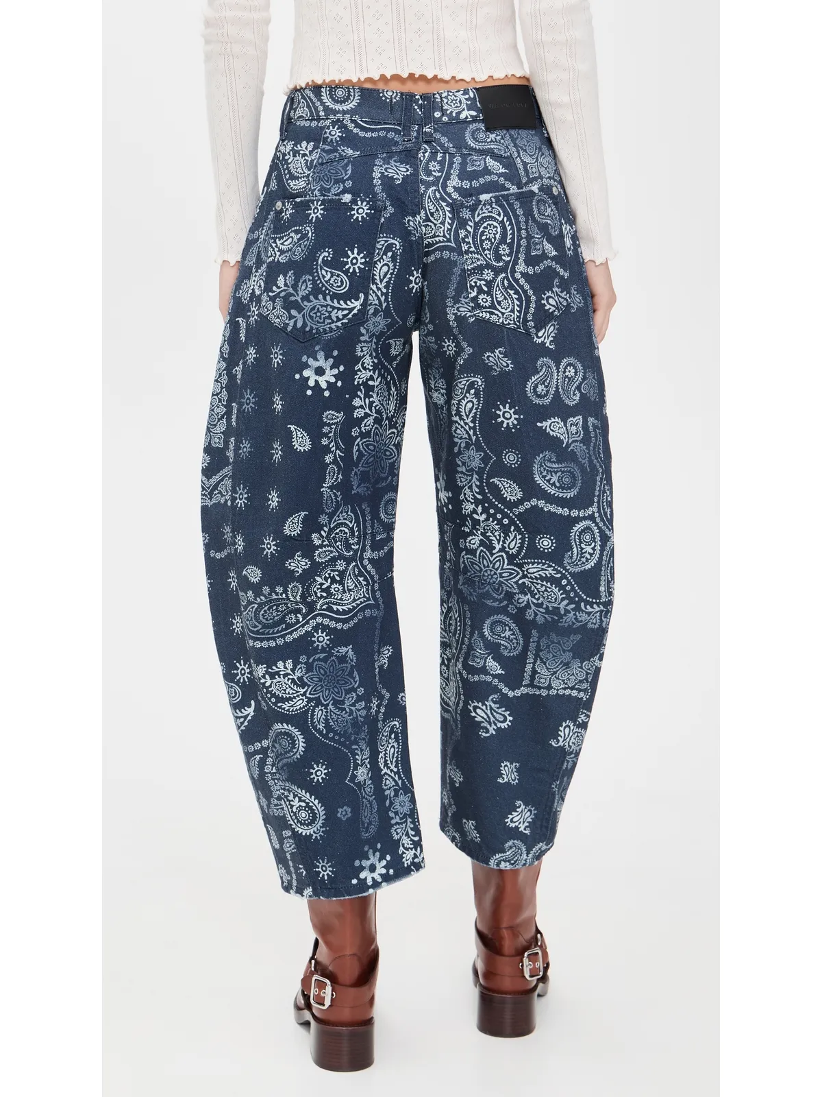 Free People Good Luck プリント バレルジーンズ ネイビー バンダナ - 画像3