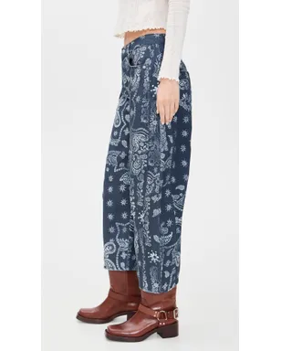Free People Good Luck プリント バレルジーンズ ネイビー バンダナ - サムネイル4