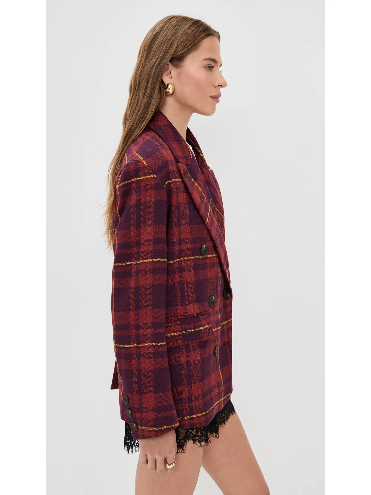 Free People Dean ダブルブレストブレザー プラムコンボ - 画像4