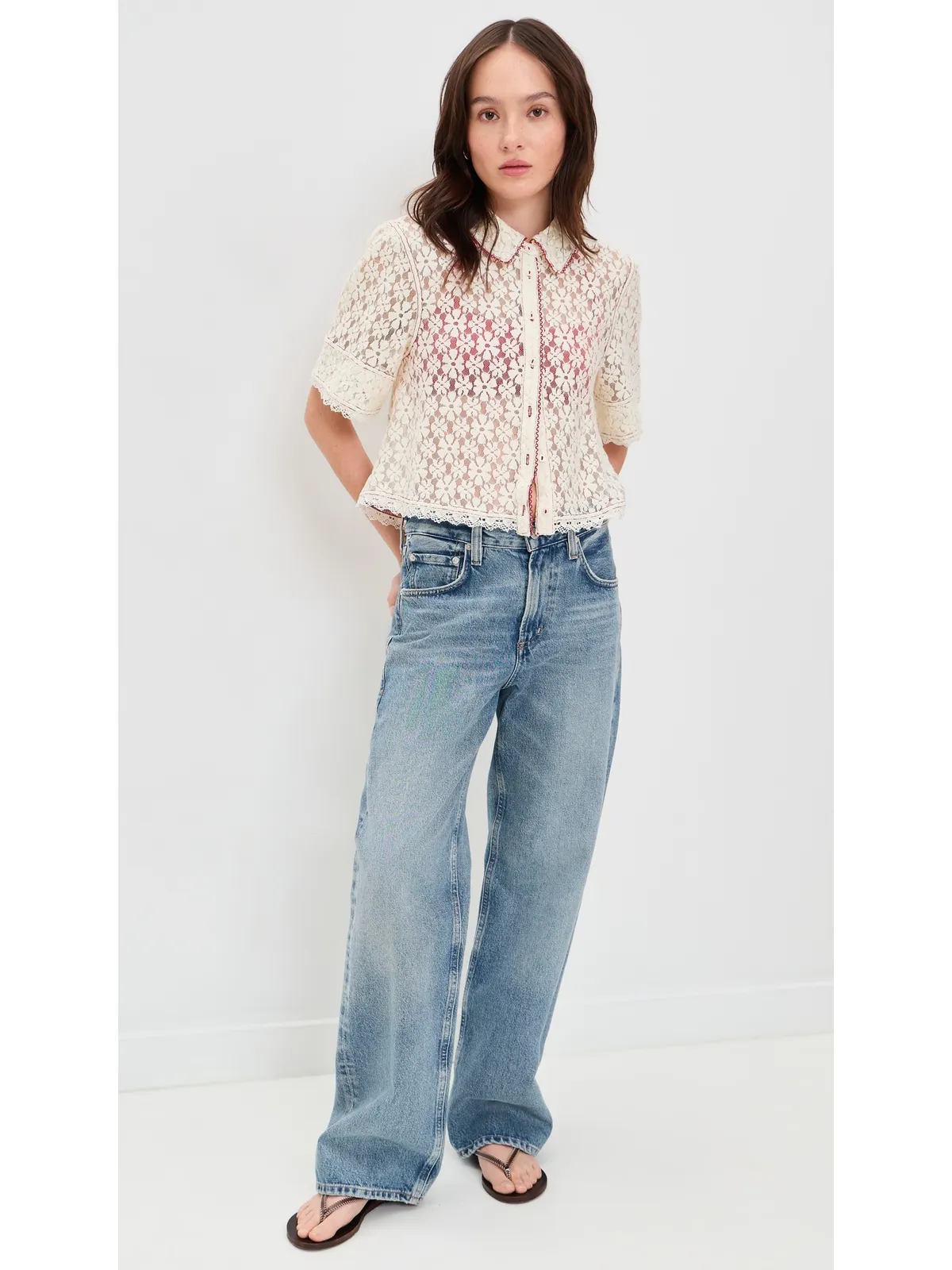 Free People マニー レース ボタンダウン シャツ - 画像5