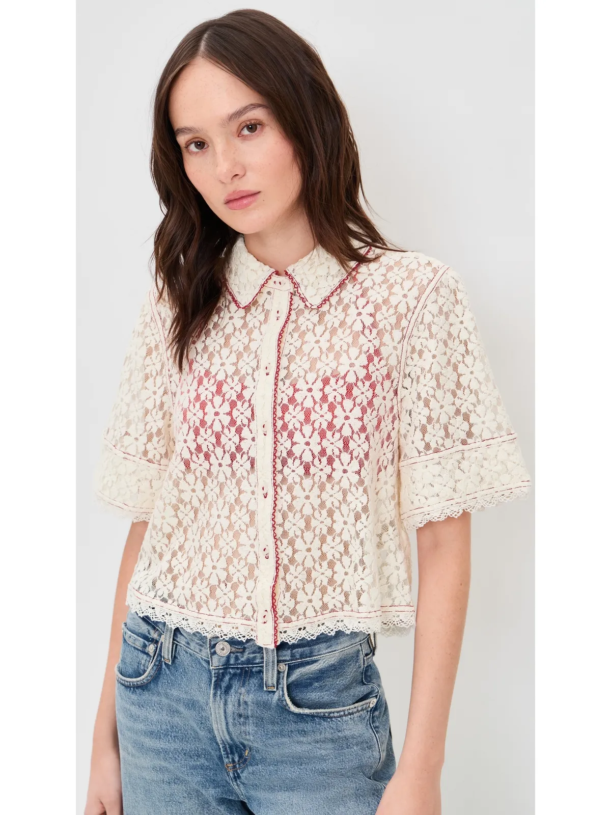 Free People マニー レース ボタンダウン シャツ - 画像2
