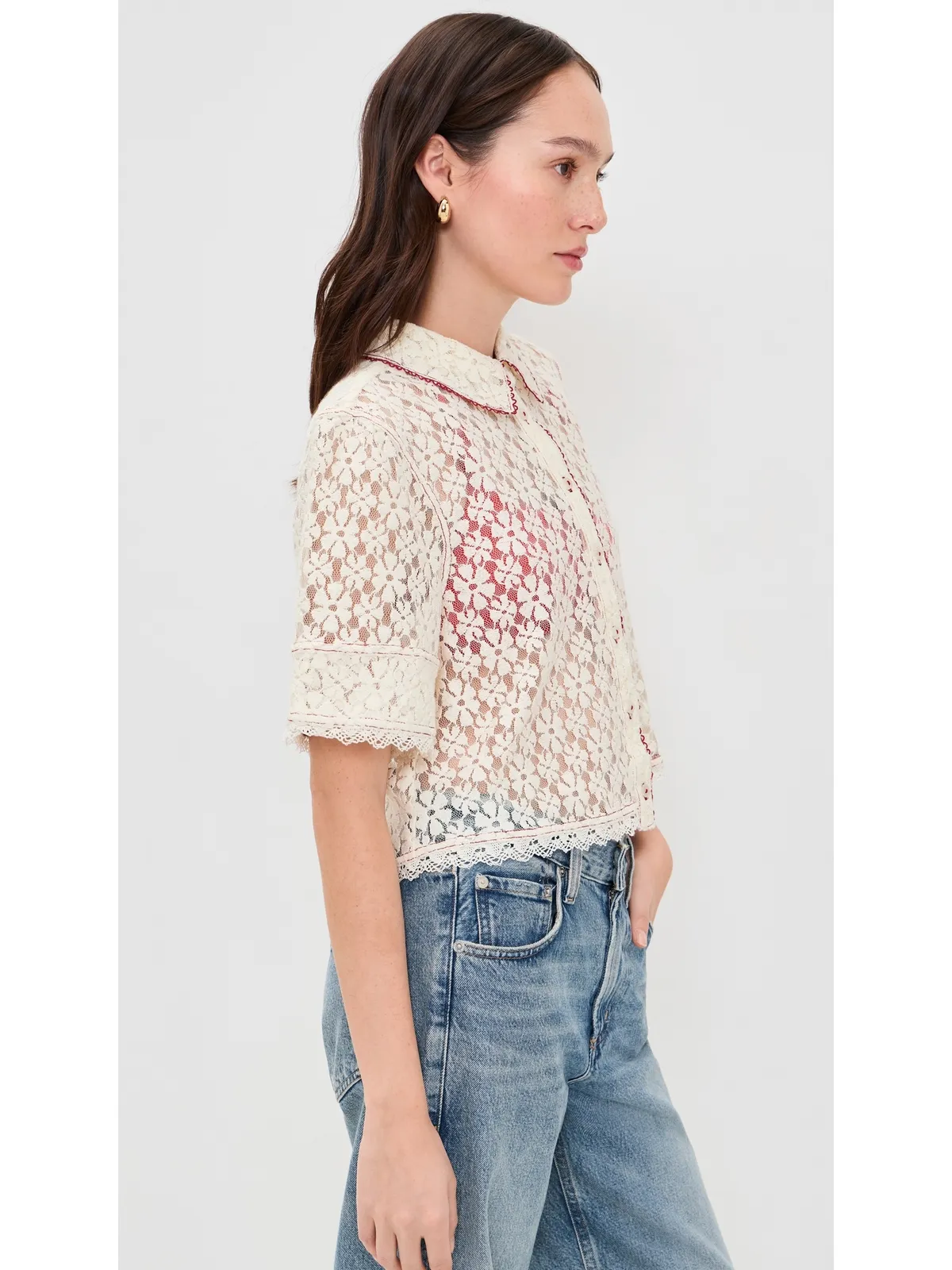 Free People マニー レース ボタンダウン シャツ - 画像4