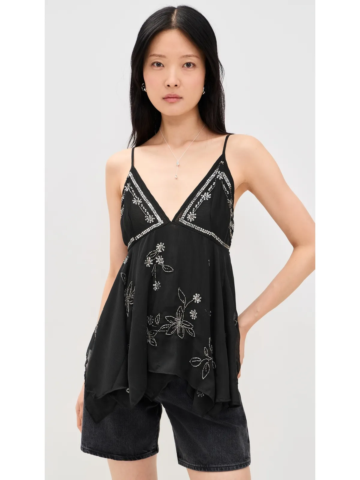 Free People ロビー ビーズ装飾トップ（ブラック） - 画像2