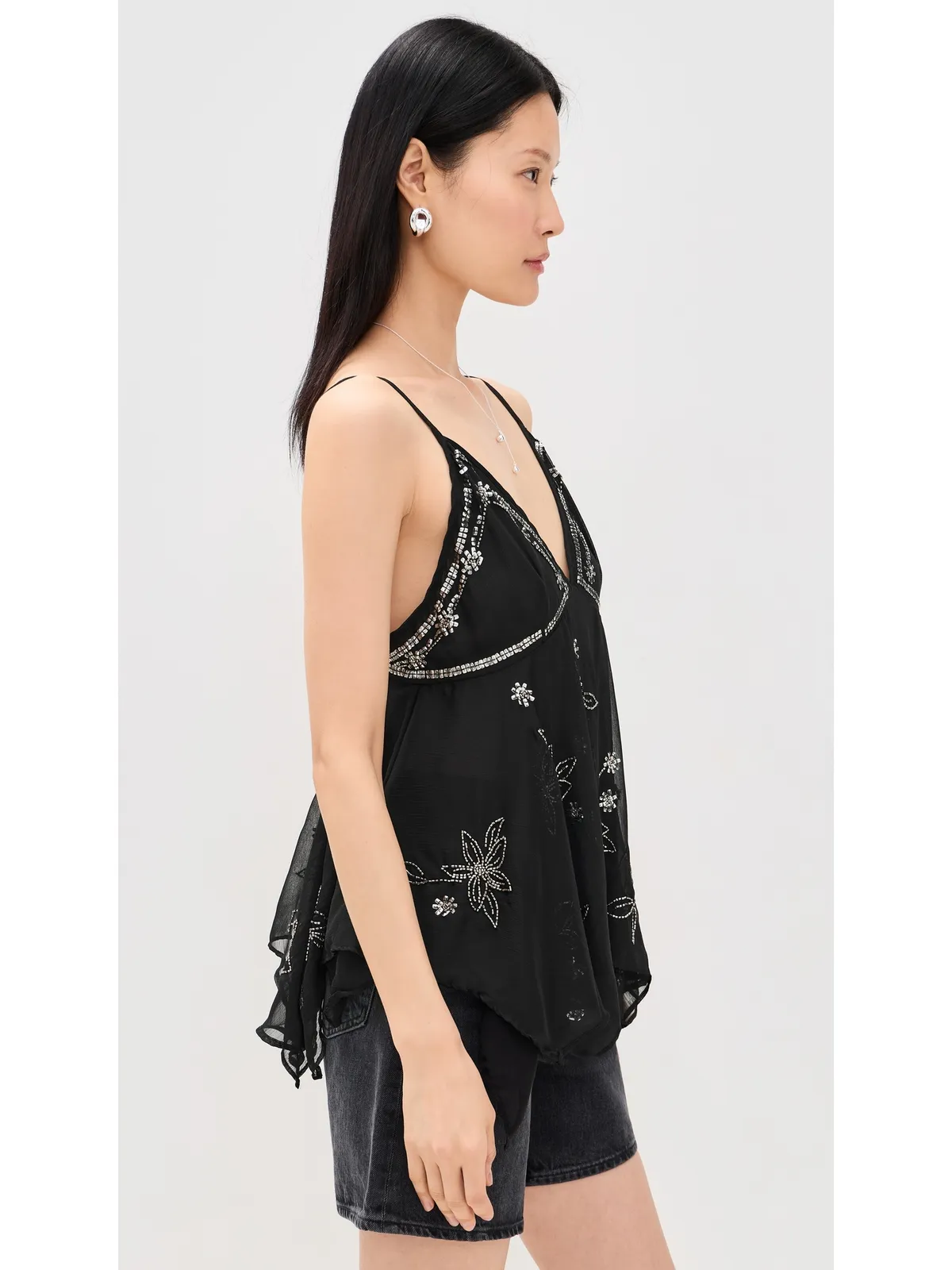 Free People ロビー ビーズ装飾トップ（ブラック） - 画像4