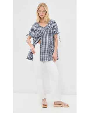 Free People ファーリ― ギンガム チュニック ネイビー コンボ - サムネイル5