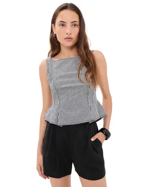 Free People サンフェイドトップ（ブラック＆ホワイト チェック） - サムネイル1