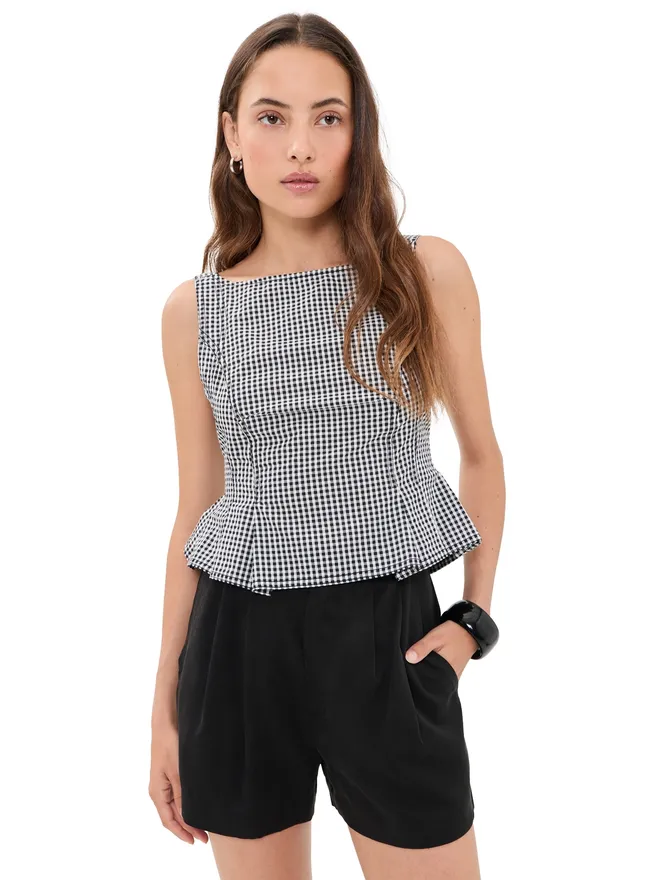 Free People Free People サンフェイドトップ（ブラック＆ホワイト チェック）の商品画像
