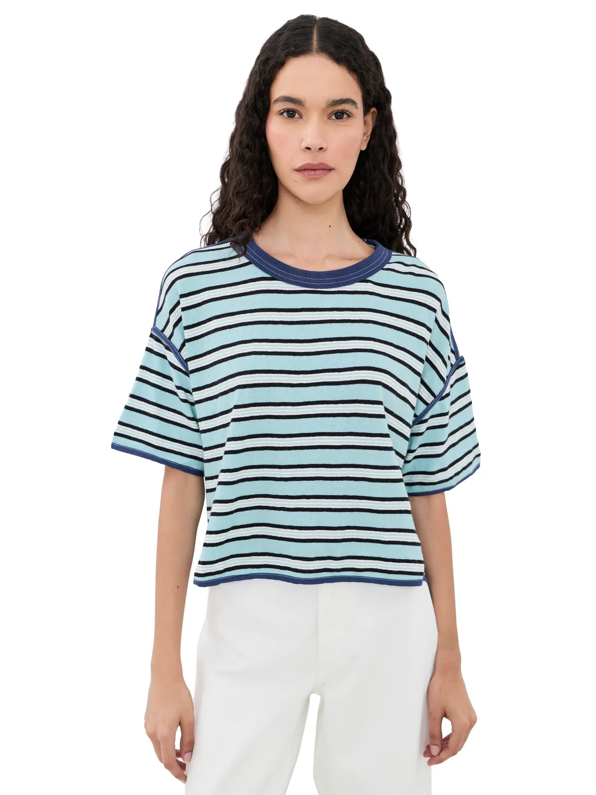 Free People クリーン ラグビーTシャツ クリスタルブルーコンボ - 画像1