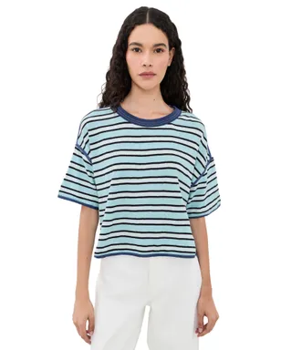Free People クリーン ラグビーTシャツ クリスタルブルーコンボ - サムネイル1