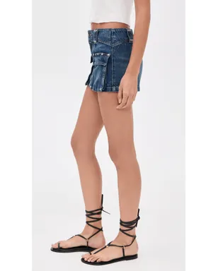 Free People ヘラ スタッズ付きデニムミニスカート - サムネイル4