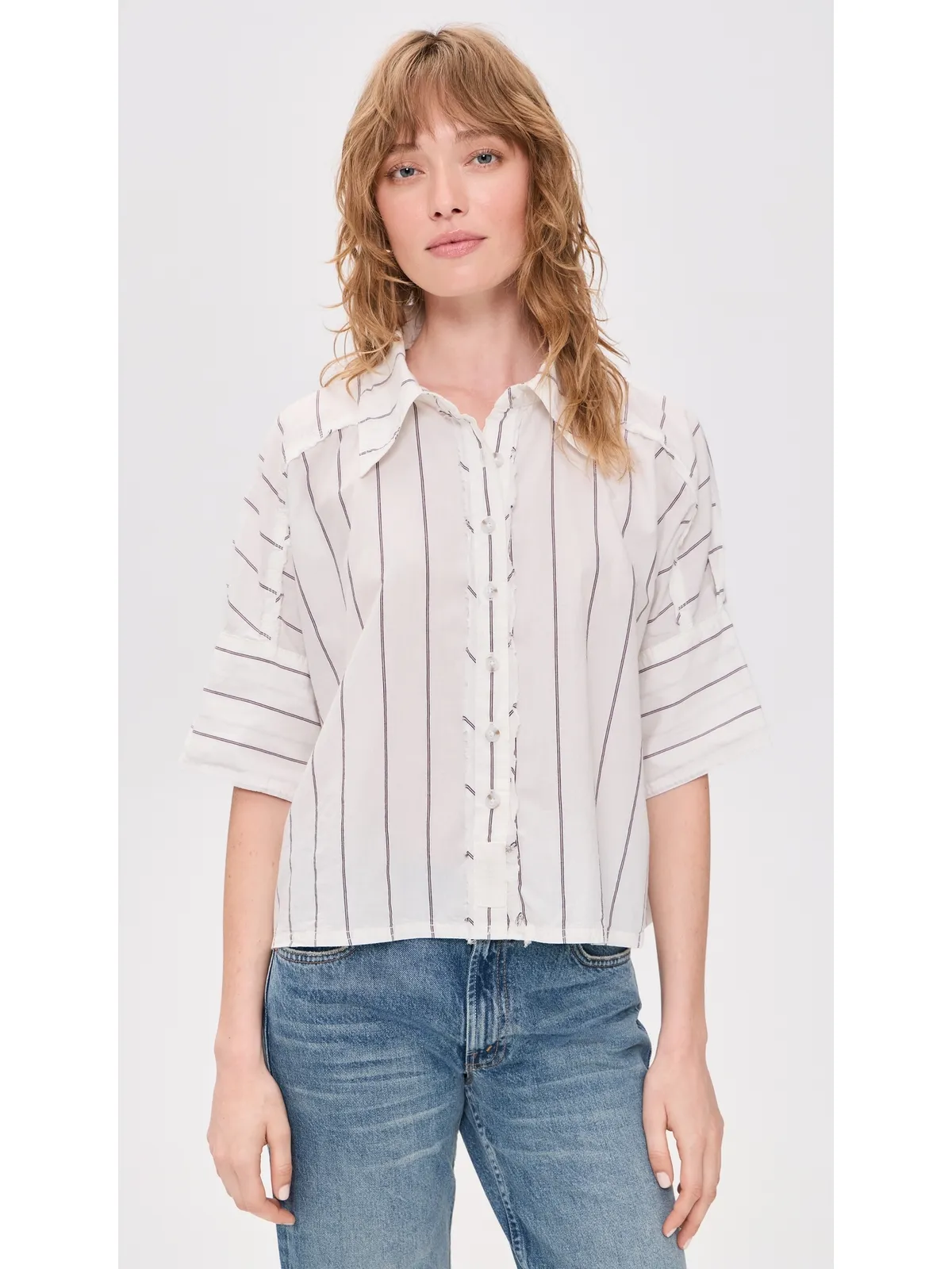 Free People セサイドストライプ ボタンダウンシャツ アイボリーコンボ - 画像2