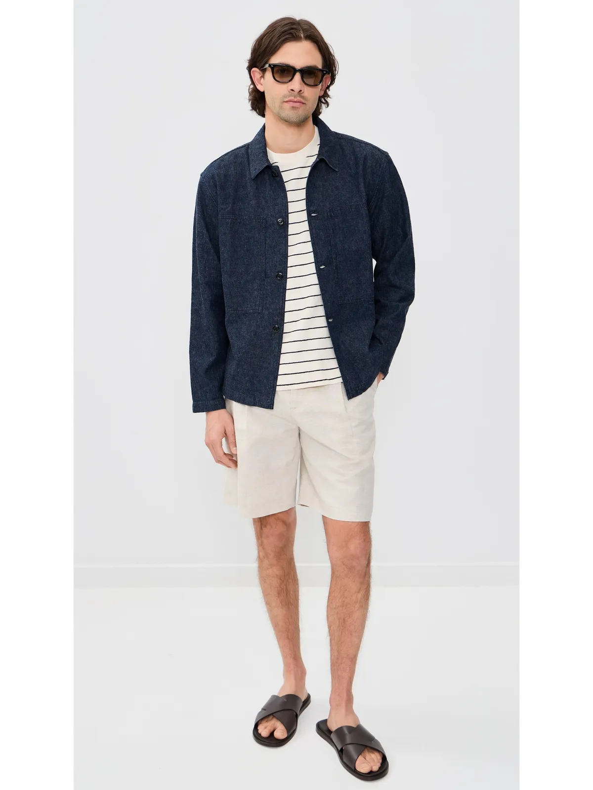 Knickerbocker Mafra デニム コットンとリネン オーバーシャツ インディゴ M - 画像5