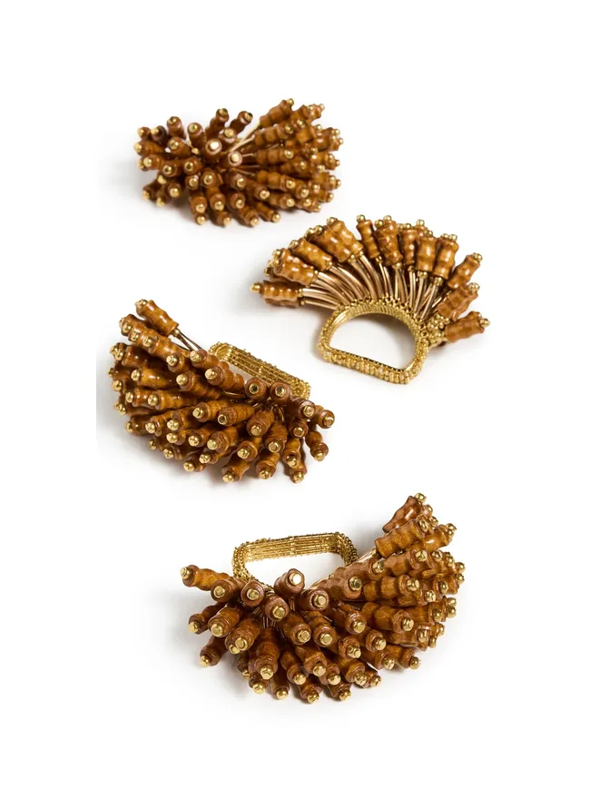 Kim Seybert Kim Seybert ロイヤルパーム ナプキンリング4点セット ブラウン/ゴールドの商品画像