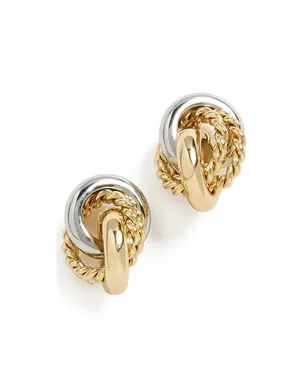 Kenneth Jay Lane ツートーン ゴールド＆シルバー ノット ピアス - サムネイル1