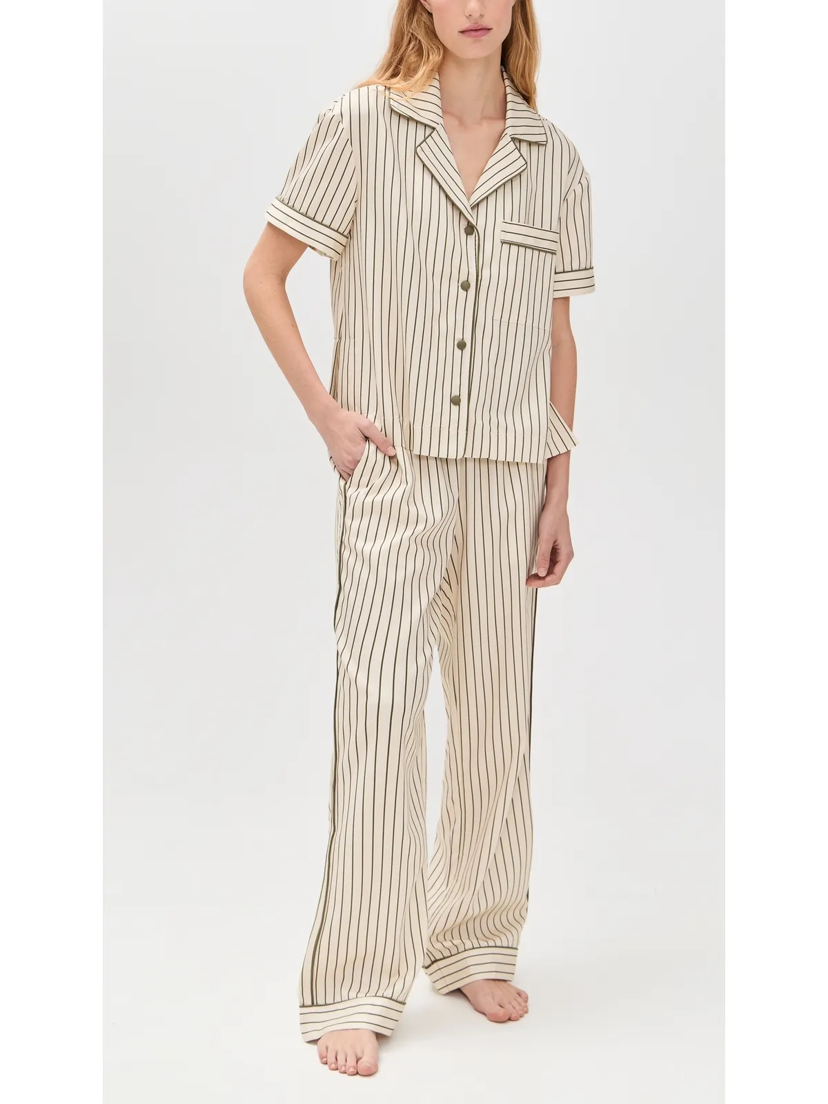 Hommey Short Sleeve Shirt Matcha Stripe - 画像5
