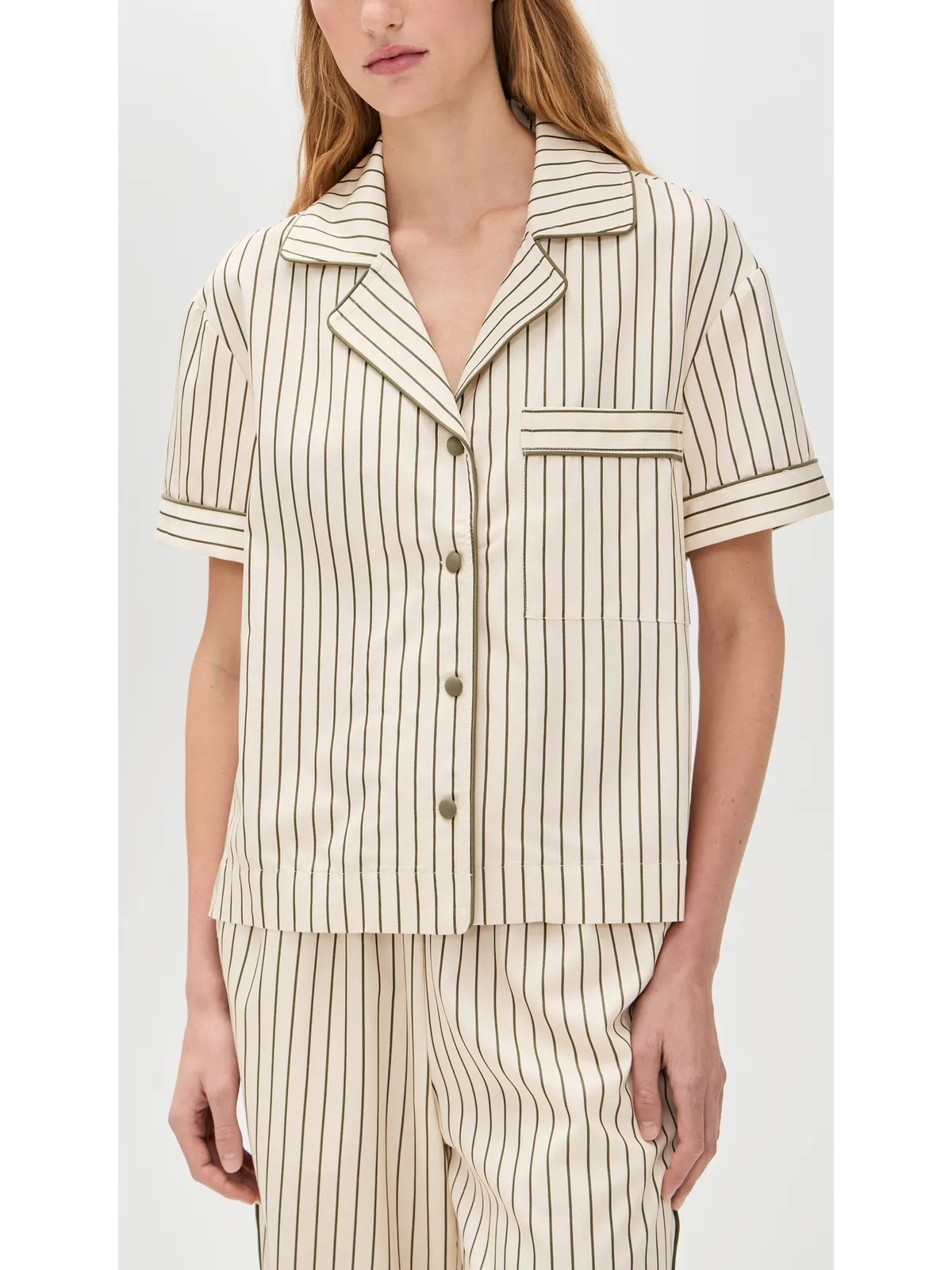 Hommey Short Sleeve Shirt Matcha Stripe - 画像2
