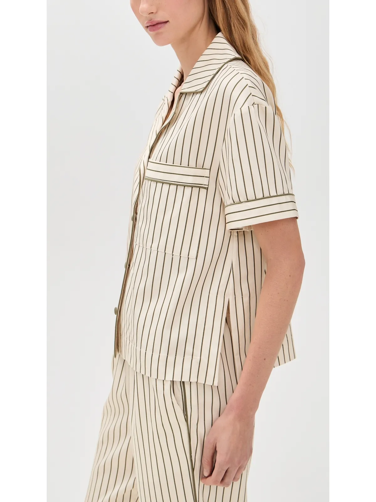 Hommey Short Sleeve Shirt Matcha Stripe - 画像4