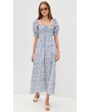 Hill House Home The Scarlett Nap Midi Dress Corsica Paisley Blue - サムネイル5