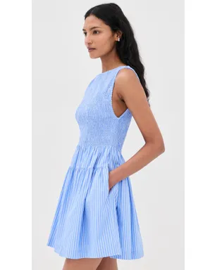 Hill House Home Cosima スモックミニドレス ブルーストライプ - サムネイル4