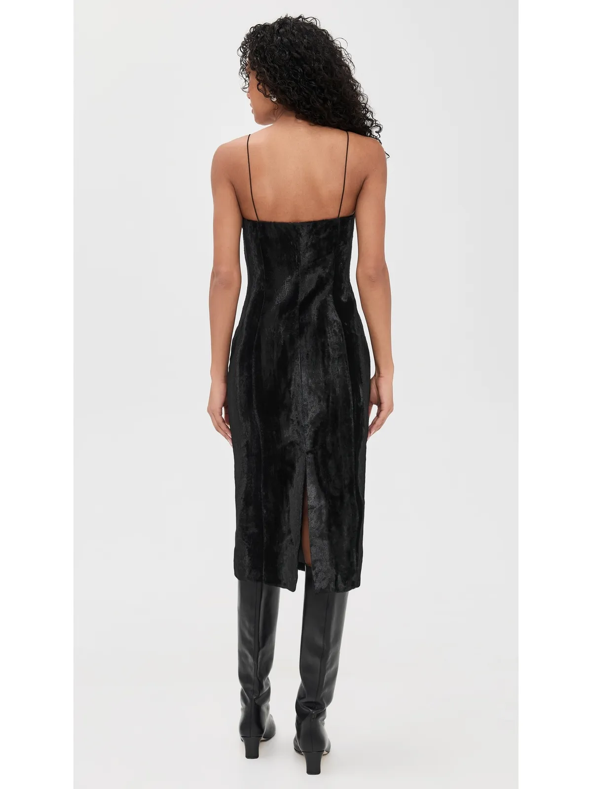 Helmut Lang フェイクポニーヘア ミディドレス ブラック - 画像3