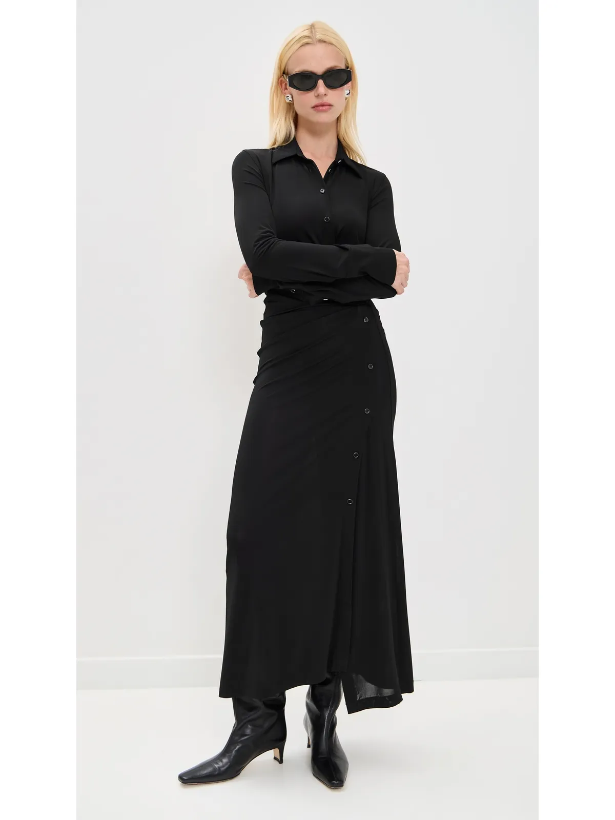 Helmut Lang ツイストシャツドレス ブラック - 画像5