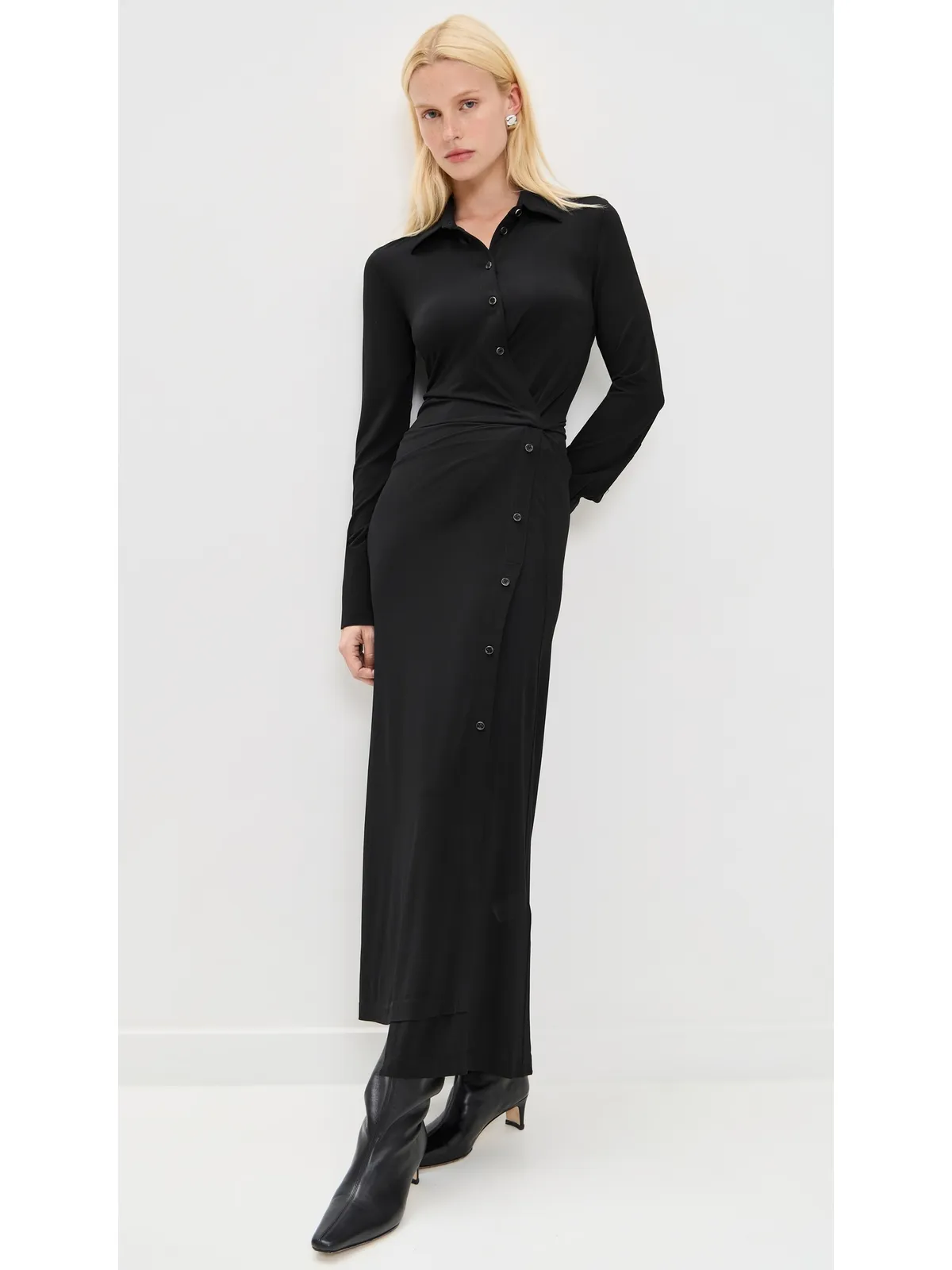 Helmut Lang ツイストシャツドレス ブラック - 画像2