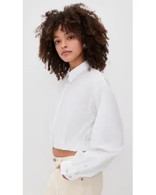 Helmut Lang クロップド ギャザー シャツ（ホワイト） - サムネイル4