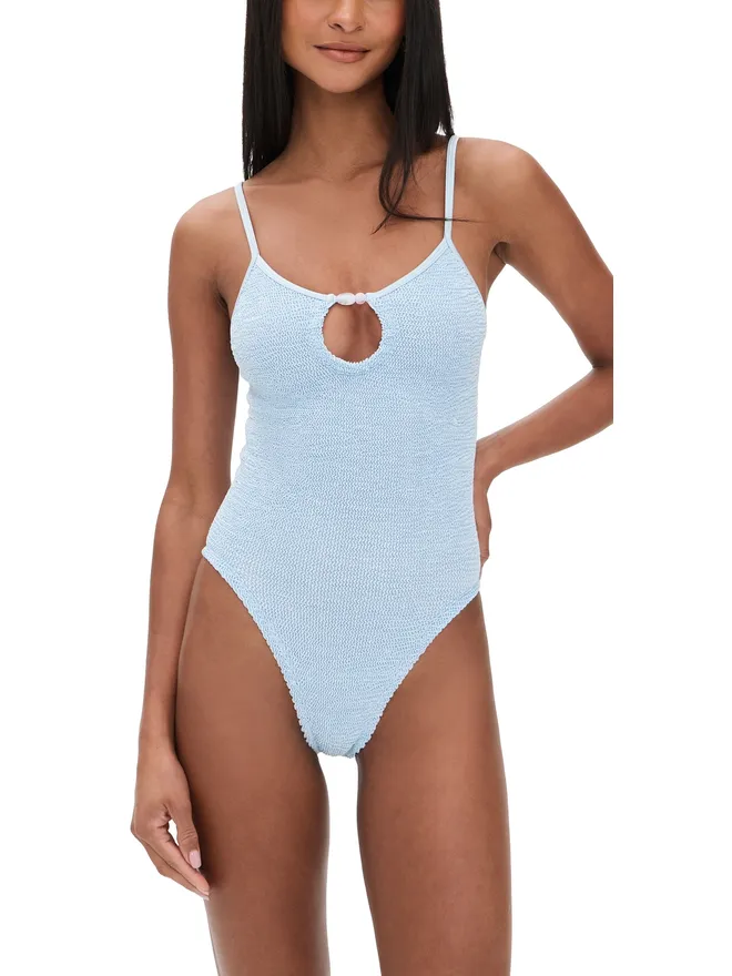 Hunza G Hunza G ビーズ装飾のワンピース水着 メタリックアイスブルーの商品画像