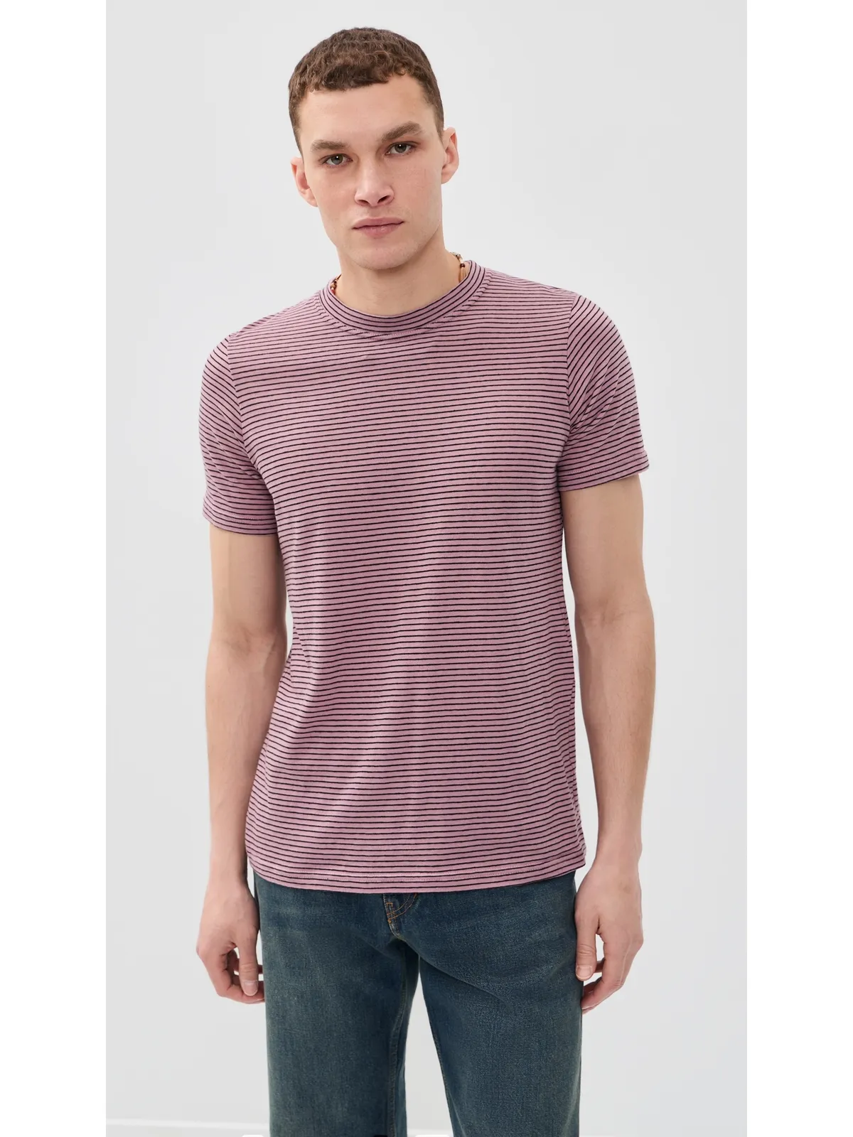 Isabel Marant レオン ストライプリネンTシャツ ライトピンク/ブラック - 画像2